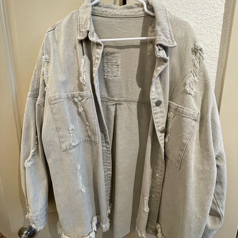 Women’s Distressed Green Denim Jacket